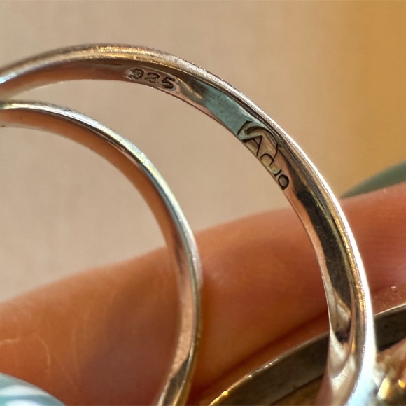 925 Sterling Fossil Ammonite Gemstone Ring Sz 8 - Picture 2 of 6